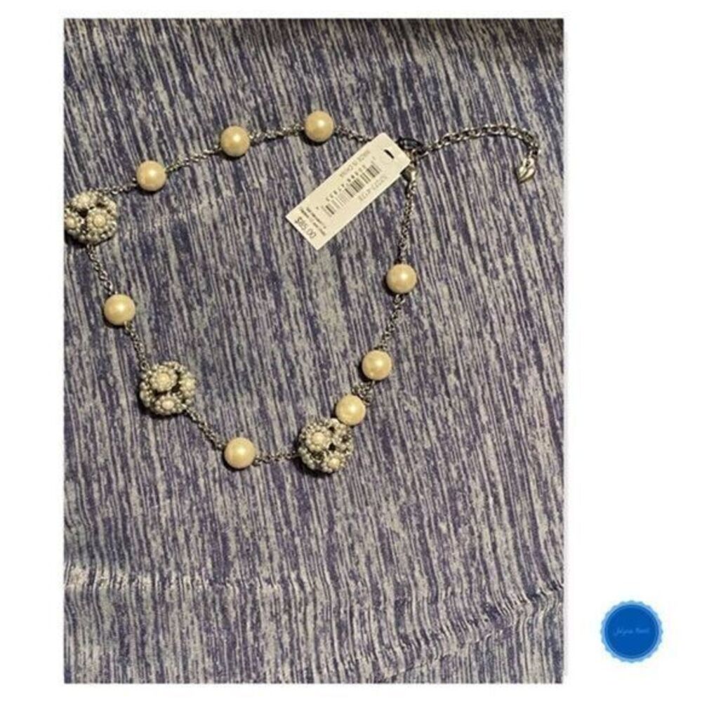 CAROLEE "All American Girl" Faux Pearl Floral Station Illusion Necklace